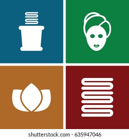 Spa icons set. set of 4 spa filled icons such as lotus, spa mask