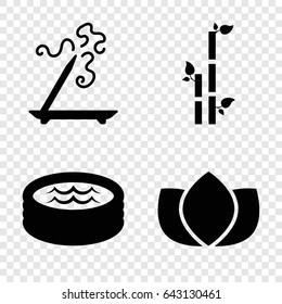 Spa icons set. set of 4 spa filled icons such as lotus, aroma stick, bamboo