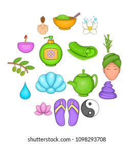 Spa icons set in cartoon style. Beauty and care elements set collection vector illustration