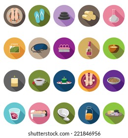 Spa icons set in flat design with long shadow. Illustration eps10