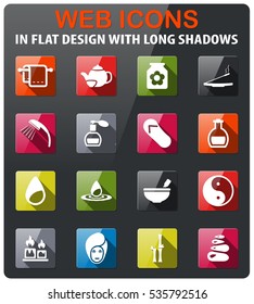 Spa icons set in flat design with long shadow
