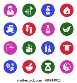 Spa Icons. White Flat Design In Circle. Vector Illustration. 