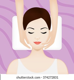 Spa illustration with girl having facial massage
