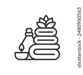 Spa, in line design. Spa, relaxation, wellness, massage, spa treatment, self-care on white background vector. Spa editable stroke icon.