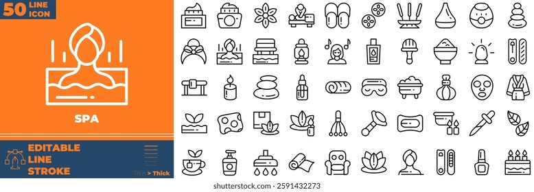 Spa Line Editable Icons set. Vector illustration in modern thin line style of spa icons: wellness, wellbeing, mental health, healthcare, etc