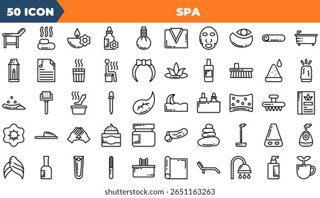 Linha Spa conjunto de ícones editáveis. Ilustração vetorial no estilo de linha fina moderna de ícones de spa: massagem, ioga, spa, relaxamento, etc