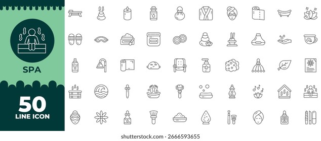 Conjunto de iconos editables de línea de spa. Ilustración vectorial en el estilo de línea delgada moderna de los íconos del spa: bienestar, sauna, relajación, etc
