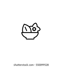 Spa line icon. Leaf and exotic flower in the plate
