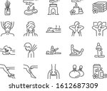 Spa line icon set. Included icons as relax, relieve, sleep, sound, touch, feeling and more.