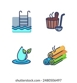 Spa line icon set. Swimming pool, sauna and hot wrap. Relax time concept. Vector illustration for web design and apps