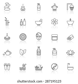 Spa line icons with reflect on white, stock vector