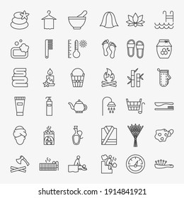 Spa Line Icons Set. Vector Thin Outline Sauna Symbols.