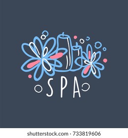 Spa logo design, emblem for wellness, yoga center hand drawn vector Illustration