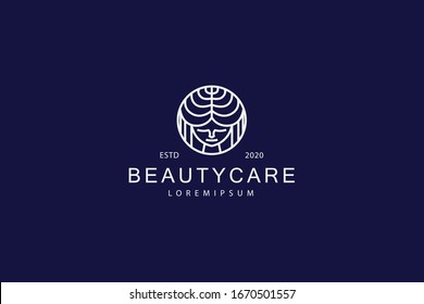 Spa logo design. Illustration of modern line design of female head with beautiful straight hair. Female salon vector line art icon template