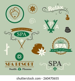 SPA logos, vector typography, wellness labels set