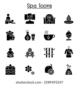 Spa, Massage, Aroma therapy icon set in glyph style