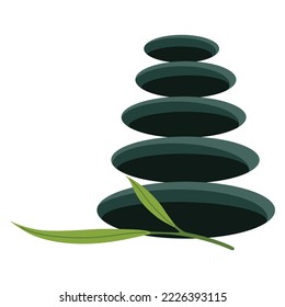 Spa massage or beauty salon icon. Black massage stones. Spa treatments or natural treatment concept. Natural cosmetic or bath supplies for body care