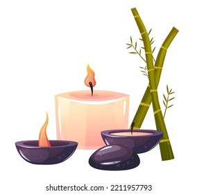 Spa massage candles bath zen oil isolated on white background graphic design illustration
