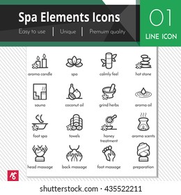 Spa Massage elements vector black icons set on white background. Premium quality outline symbol collection. Stroke vector logo concept, web graphics.