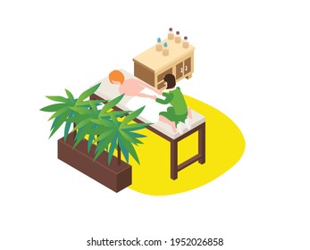 Spa or Massage isometric vector concept. Woman having thai massage in spa salon