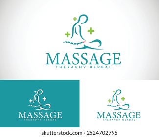 Spa massage logo creative design concept care nature leave health herbal spine