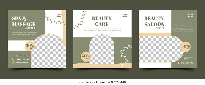 Spa, Massage, Salon, Beauty Social Media Post Template Design Collection. Editable Modern Square Banner With Place For The Photo.