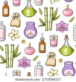 SPA y salón de masajes sin patrón, aromaterapia, relajación y concepto de cuidado corporal.  Vector de fondo