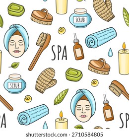 SPA y salón de masajes sin patrón, aromaterapia, relajación y concepto de cuidado corporal.  Vector de fondo