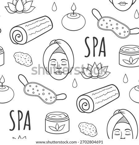 SPA and massage salon seamless pattern, aromatherapy, relax  and bodycare concept.  Hand drawn vector background
