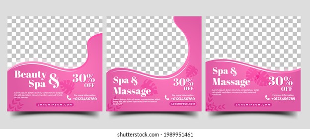 Spa Massage Salon Social Media Post Template. Modern Square Banner With Pink Color Background.