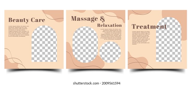 plantilla de medios sociales de spa y masaje. Juego de banderas cuadradas minimalistas con lugar para la foto. Usable para medios sociales, banner y sitio web.