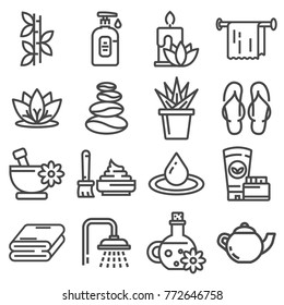 Spa massage therapy cosmetics icons. Vector Illustration.