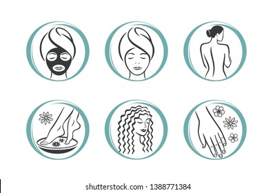 Spa Massage Therapy Skin Care & Cosmetics Services Icons. Vector Illustration. Beauty Salon