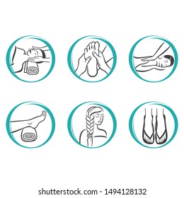 Spa  Massage Therapy Skin Care  Cosmetics Services Icons. Vector Illustration. Beauty salon.