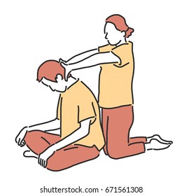 Spa and massage in variety poses. hand drawn. line drawing. vector illustration.