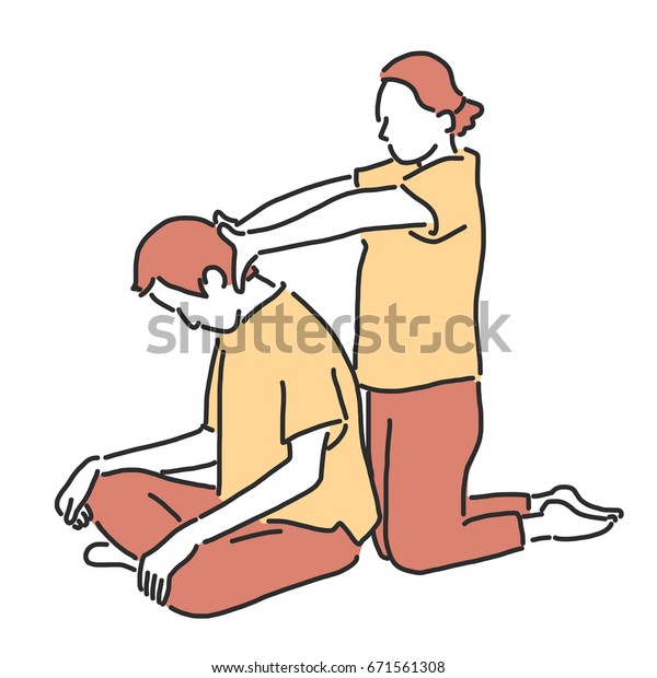 Spa and massage in variety poses. hand drawn. line drawing. vector