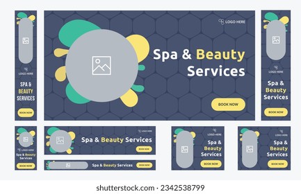 Spa and meditation set of modern skin care web banners in standard size with a place for photos.Social media cover ads banner template, editable vector eps 10 file format