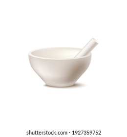 SPA mortar and pestle or bowl icon realistic vector illustration isolated on white background. Organic medicine and pharmaceutical utensil for aroma therapy and herbs.