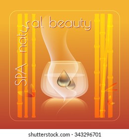 Spa natural beauty theme vector illustration with bamboo, drops  on yellow background.