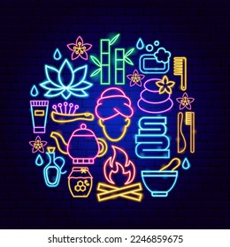 Spa Neon Concept. Vector Illustration of Beauty Promotion.