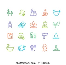 Spa Outline Color Icon Set Design Elements for Beauty Business, Website and Mobile Applications. Vector illustration
