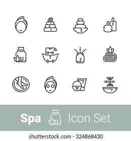 Spa outline icon set of 12 icons. EPS 10