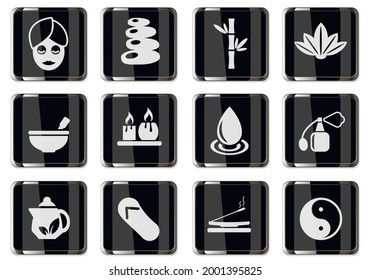 SPA pictograms in black chrome buttons. icon set for your design. vector icons