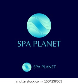 Spa Planet logo. Pool and water emblem. Elegant waves in a circle.