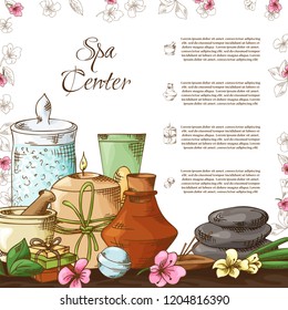 Spa poster template. Symbols and elements in sketch style. Vector illustration.