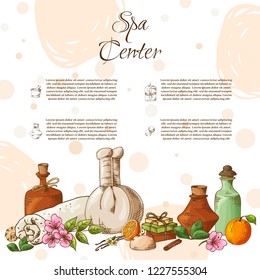 Spa poster template. Symbols and elements in sketch style. Vector illustration.