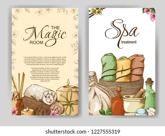 Spa poster template. Symbols and elements in sketch style. Vector illustration.