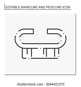 Spa procedure line icon. Cleaning brush for nails. Fingernail scrub. Cleaning brushes for toes and nails cleaner. Manicure and pedicure concept. Isolated vector illustration. Editable stroke