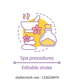 Spa procedures concept icon. Aromatherapy, massage idea thin line illustration. Wellness. Relax. Vector isolated outline drawing. Editable stroke