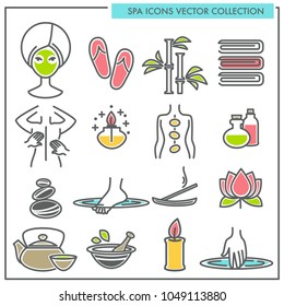 Spa procedures and services themed icons vector collection